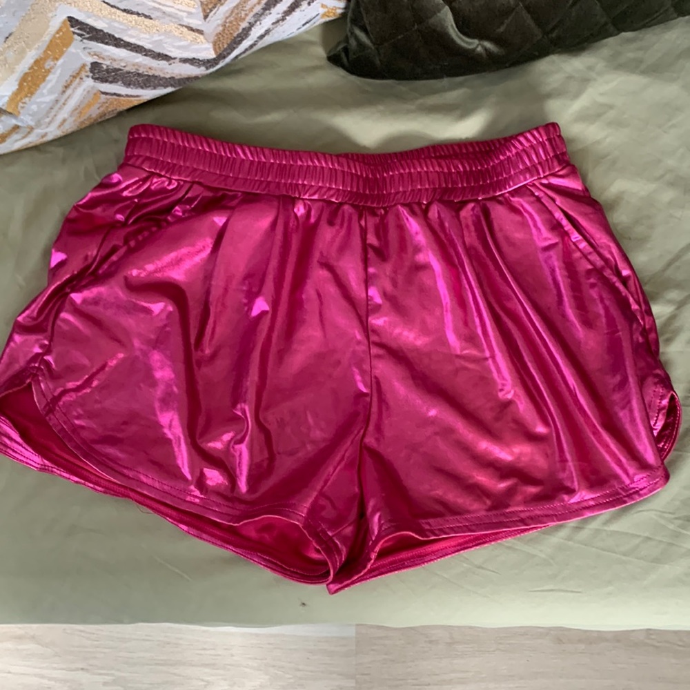 Small - Medium fitting pink Metallic festival shorts